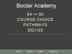 Boclair Academy S 4 S 5 COURSE CHOICE