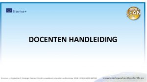 DOCENTEN HANDLEIDING INDEX docenten handleiding Doelen docentenhandleiding Structuur