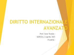 DIRITTO INTERNAZIONALE AVANZATO Prof Sara Tonolo GORIZIA 6
