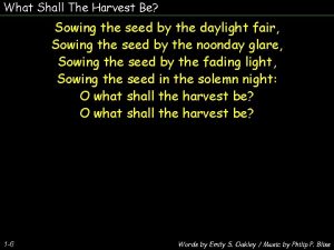 What Shall The Harvest Be Sowing the seed