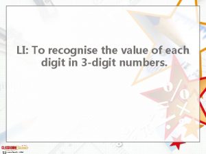 LI To recognise the value of each digit
