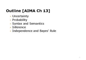 Outline AIMA Ch 13 Uncertainty Probability Syntax and