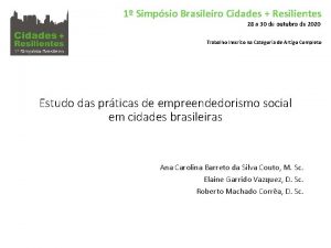 1 Simpsio Brasileiro Cidades Resilientes 28 a 30