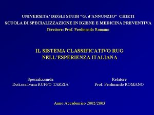 UNIVERSITA DEGLI STUDI G dANNUNZIO CHIETI SCUOLA DI