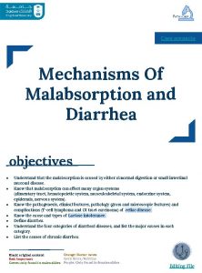 Case scenario Mechanisms Of Malabsorption and Diarrhea objectives