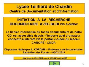 Lyce Teilhard de Chardin Centre de Documentation et