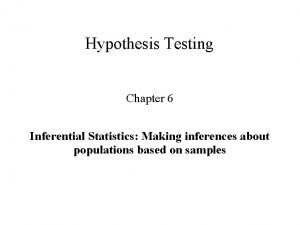 Hypothesis Testing Chapter 6 Inferential Statistics Making inferences