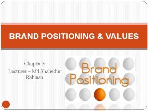 BRAND POSITIONING VALUES Chapter 3 Lecturer Md Shahedur