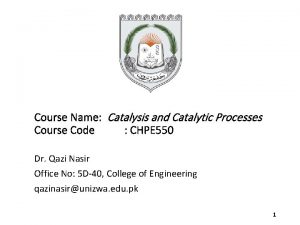 Course Name Catalysis and Catalytic Processes Course Code