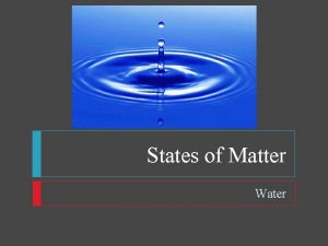 States of Matter Water States of Matter Objectives