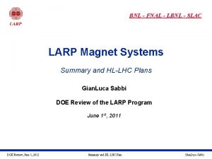 BNL FNAL LBNL SLAC LARP Magnet Systems Summary