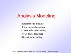 Analysis Modeling Requirements analysis Floworiented modeling Scenariobased modeling