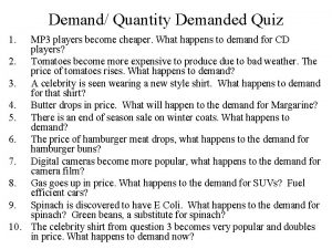 Demand Quantity Demanded Quiz 1 MP 3 players