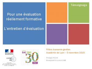 Tmoignage Pour une valuation rellement formative Lentretien dvaluation