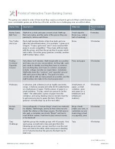 Picklist of Interactive Team Building Games The games