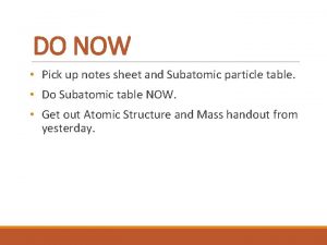 DO NOW Pick up notes sheet and Subatomic