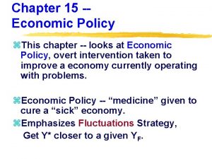 Chapter 15 Economic Policy z This chapter looks