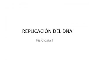 REPLICACIN DEL DNA Fisiologa I REPLICACIN DEL DNA