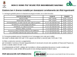 COMUNE DI SAVONA NON CI SONO PIU SCUSE