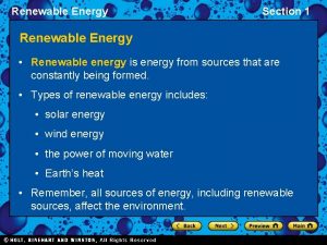Renewable Energy Section 1 Renewable Energy Renewable energy