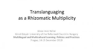 Translanguaging as a Rhizomatic Multiplicity Jnos Imre Heltai