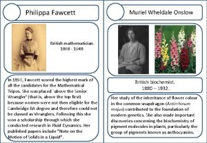 Philippa Fawcett Muriel Wheldale Onslow British mathematician 1868