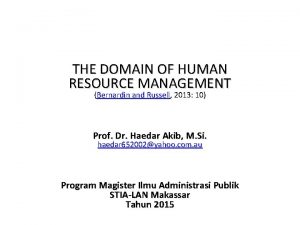 THE DOMAIN OF HUMAN RESOURCE MANAGEMENT Bernardin and