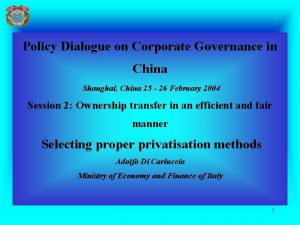 Policy Dialogue on Corporate Governance in China Shanghai