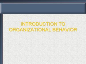 INTRODUCTION TO ORGANIZATIONAL BEHAVIOR WHAT IS ORGANIZATIONAL BEHAVIOR