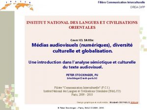 Filire Communication Interculturelle DREA OIPP INSTITUT NATIONAL DES