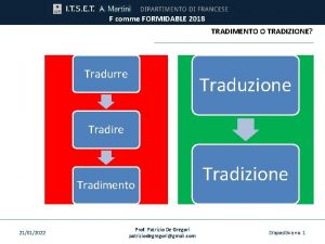 F comme FORMIDABLE 2018 TRADIMENTO O TRADIZIONE Tradurre