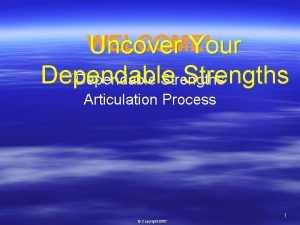 WELCOME Uncover Your Dependable Strengths Articulation Process 1