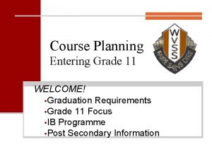 Course Planning Entering Grade 11 WELCOME Graduation Requirements