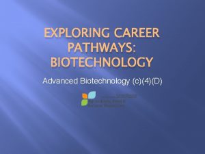 EXPLORING CAREER PATHWAYS BIOTECHNOLOGY Advanced Biotechnology c4D Why