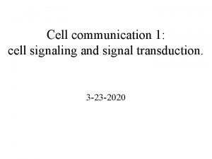 Cell communication 1 cell signaling and signal transduction