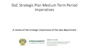 Do C Strategic Plan Medium Term Period Imperatives