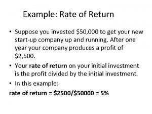 Example Rate of Return Suppose you invested 50