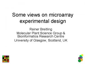 Some views on microarray experimental design Rainer Breitling