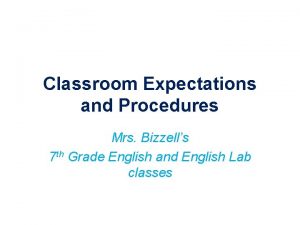 Classroom Expectations and Procedures Mrs Bizzells 7 th