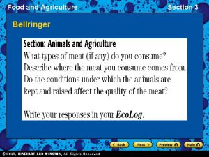 Food and Agriculture Bellringer Section 3 Food and