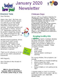 January 2020 Newsletter Directors Note Childcare Days Dear
