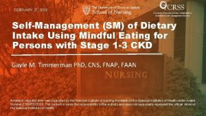 FEBRUARY 27 2019 SelfManagement SM of Dietary Intake