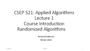 CSEP 521 Applied Algorithms Lecture 1 Course Introduction