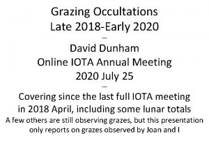 Grazing Occultations Late 2018 Early 2020 David Dunham