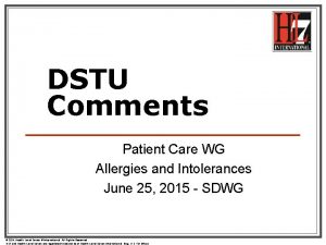 DSTU Comments Patient Care WG Allergies and Intolerances