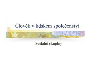 lovk v lidskm spoleenstv Sociln skupiny Sociln skupiny