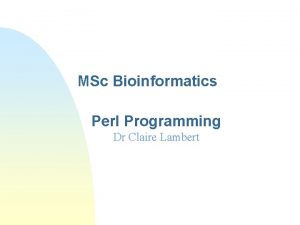 MSc Bioinformatics Perl Programming Dr Claire Lambert Programming