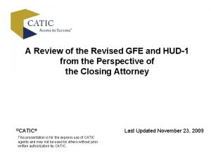 A Review of the Revised GFE and HUD1