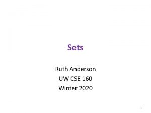 Sets Ruth Anderson UW CSE 160 Winter 2020