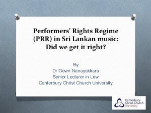 Performers Rights Regime PRR in Sri Lankan music